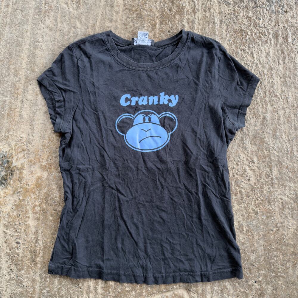 VINTAGE CRANKY BABY TEE SHIRT MONKEY CUTE WOMENS XL BLACK Y2K 00S HUMOR FUNNY